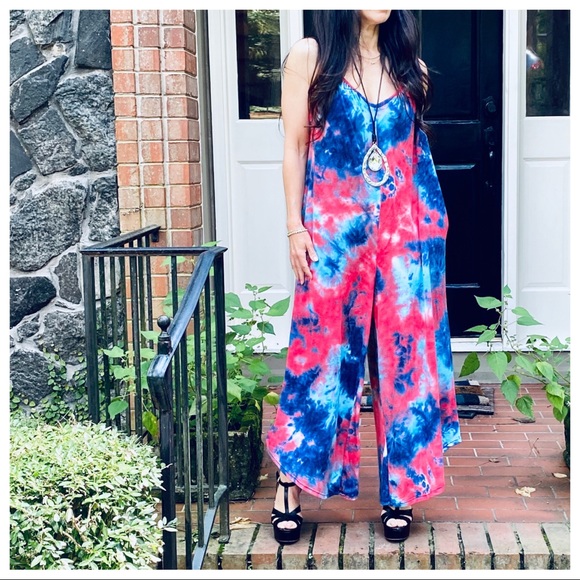 CHIC TIE DYE PRINT CAMI JUMPSUIT WITH SIDE POCKETS - Picture 7 of 7